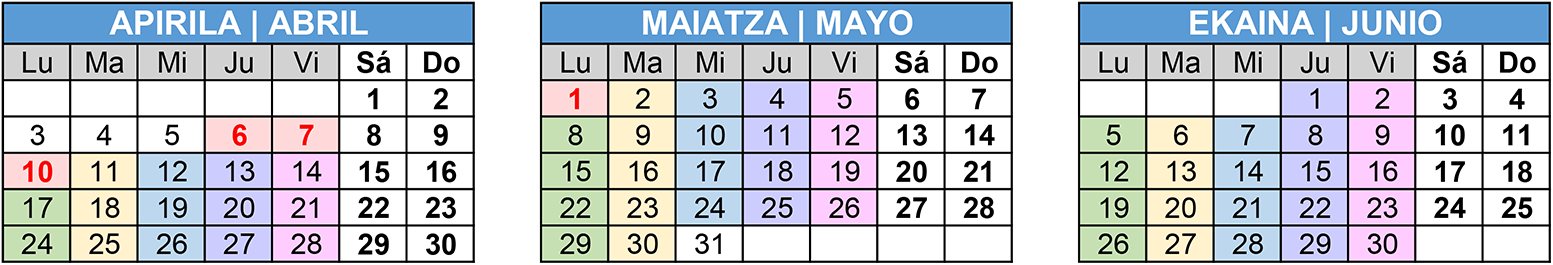 calendario entrenamiento grupal-tercer trimestre